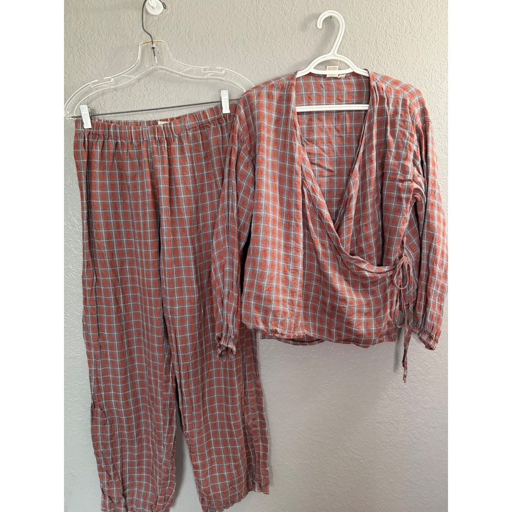 Coco Maisonette Linen Pajama Lounge Set Sz L/XL Rust Blue
 Wrap  Florence Rustic